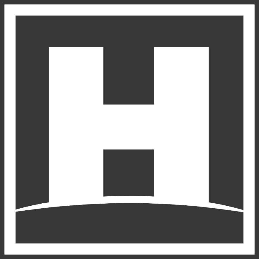 A black and white image of a letter H.